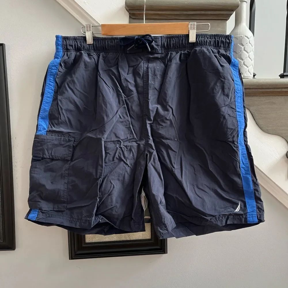 Nautica Classic Blue Nylon Swim Trunks sz XL EUC